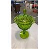 Image 2 : Green glass vase and tray with min glass lidded stem bowl