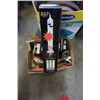 Image 8 : Portercable skilsaw, two man saw with one handle and 2 boxes of sanding belts and light bulbs