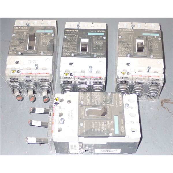 Lot of (4) Siemens #HDX3B100 Circuit Breakers