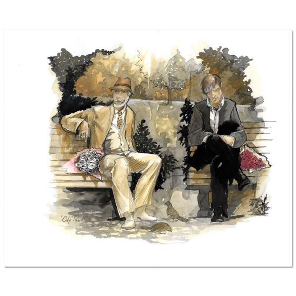 Lena Sotskova, "City-Park" Mixed Media Original Painting, Hand Signed and with COA.