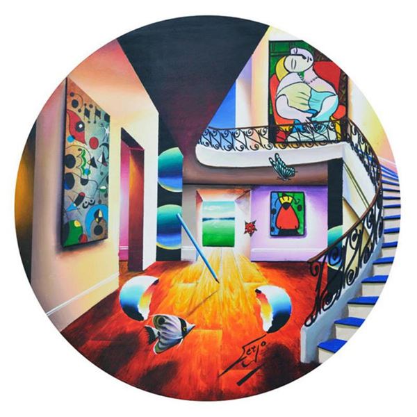 Ferjo, "Dreaming with Blues" Original Painting on Wood, Hand Signed with Letter of Authenticity.