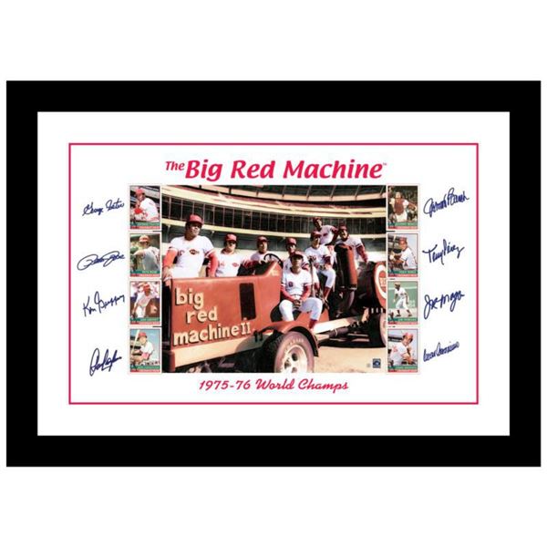 "Big Red Machine Tractor" Framed Lithograph Signed by the Big Red Machine's Starting Eight, with Cer