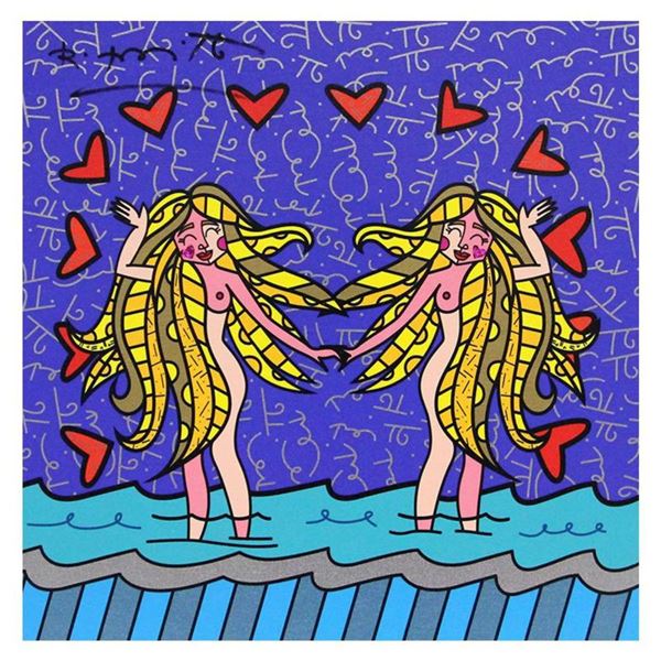 Britto, "Gemini Girls (White)" Hand Signed Limited Edition Giclee on Canvas; Authenticated.