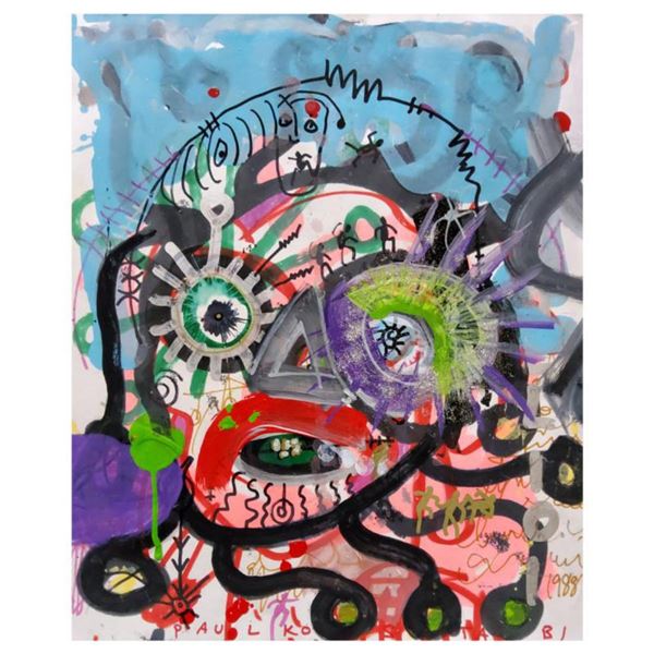 Paul Kostabi, "Phases and Stages" Hand Signed Original Painting with Letter of Authenticity.