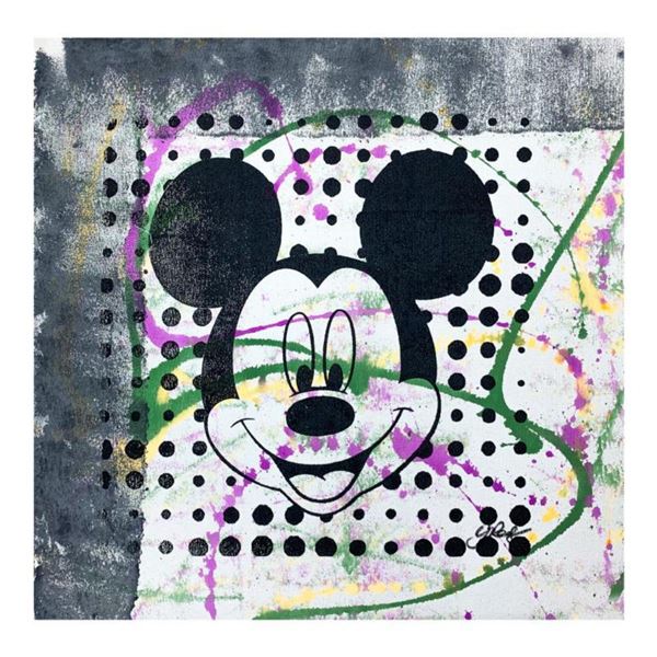 Gail Rodgers, "Mickey Mouse" Hand Signed Original Hand Pulled Silkscreen Mixed Media on Canvas with 