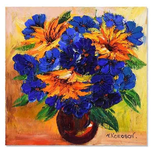 Yana Korobov, "Secret Conversation" Original Acrylic Painting on Canvas, Hand Signed with Letter Aut