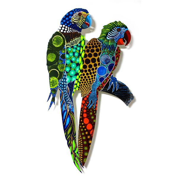 Patricia Govezensky- Original Painting on Laser Cut Steel "Two Parrots XXV"