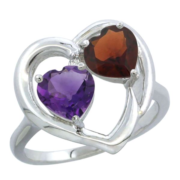 2.61 CTW Diamond, Amethyst & Garnet Ring 14K White Gold - REF-33W9F