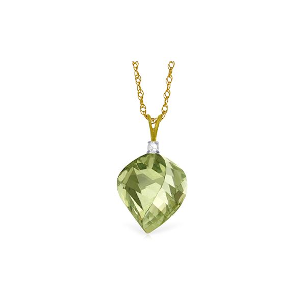 Genuine 13.05 ctw Green Amethyst & Diamond Necklace 14KT Yellow Gold - REF-31Y6F
