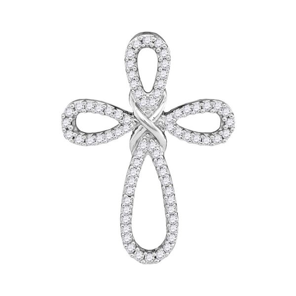 Round Diamond Cross Pendant 1/3 Cttw 10KT White Gold