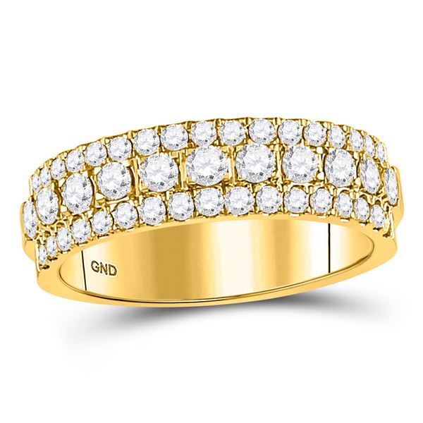 Round Diamond Triple Row Comfort Wedding Band 1 Cttw 10KT Yellow Gold