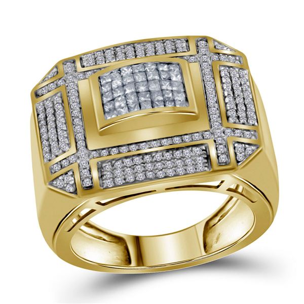 Princess Diamond Grid Cluster Ring 1 Cttw 14KT Yellow Gold