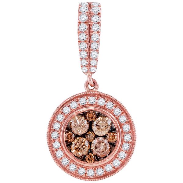 Round Brown Diamond Cluster Pendant 1 Cttw 14KT Rose Gold
