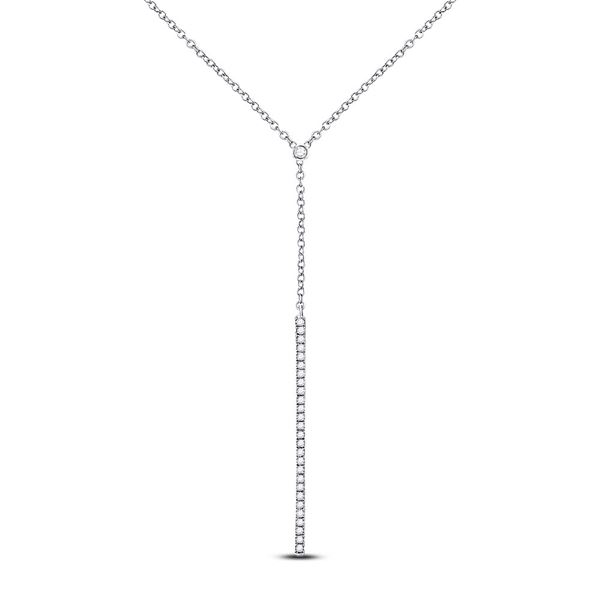Round Diamond Drop Bar Necklace 1/4 Cttw 10KT White Gold