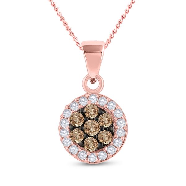 Round Brown Diamond Flower Cluster Pendant 3/8 Cttw 10KT Rose Gold