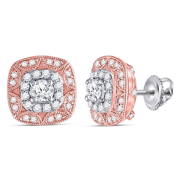 Round Diamond Square Halo Earrings 1/2 Cttw 14KT Two-tone Gold