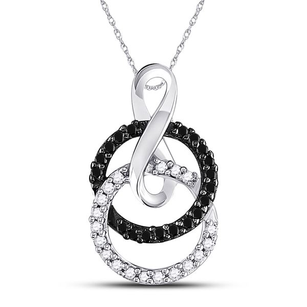Round Black Color Enhanced Diamond Double Circle Pendant 1/5 Cttw 10KT White Gold