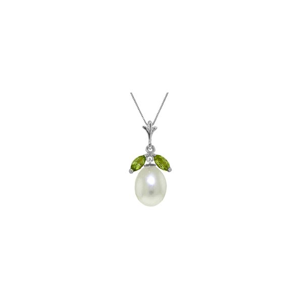 Genuine 4.5 ctw Pearl & Peridot Necklace 14KT White Gold - REF-24T3A