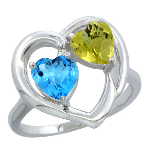 2.61 CTW Diamond, Swiss Blue Topaz & Lemon Quartz Ring 14K White Gold - REF-33N5Y