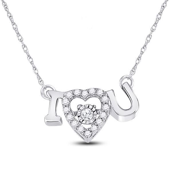 Round Diamond I Love U Heart Pendant Necklace 1/10 Cttw 14KT White Gold