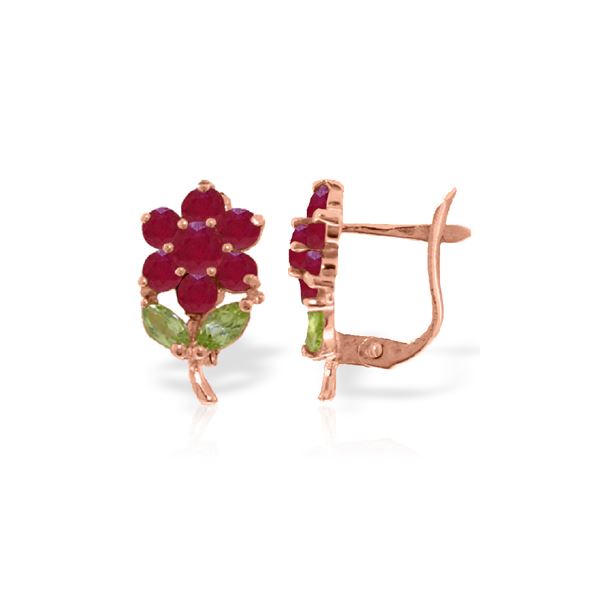 Genuine 2.12 ctw Peridot & Ruby Earrings 14KT Rose Gold - REF-42P7H