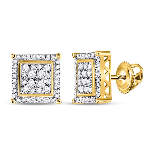 Round Diamond Square Earrings 1/2 Cttw 10KT Yellow Gold