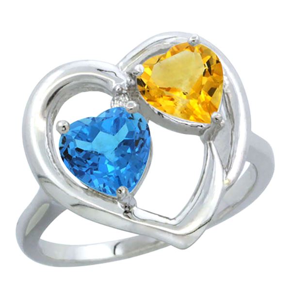 2.61 CTW Diamond, Swiss Blue Topaz & Citrine Ring 14K White Gold - REF-33W9F