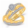 Image 1 : Diamond Cluster Matching Wedding Set 1/3 Cttw 10KT Yellow Gold
