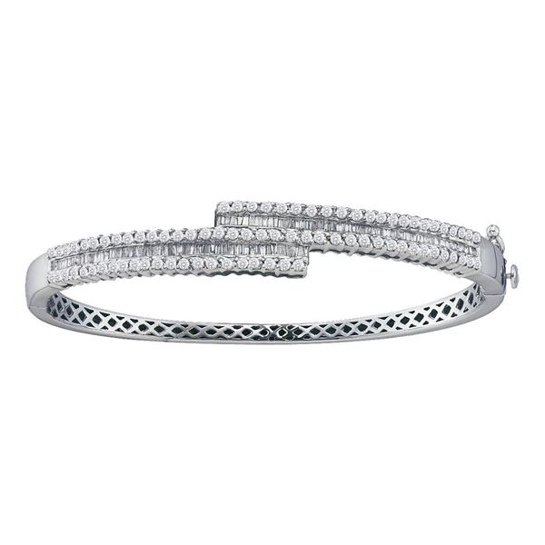 Baguette Diamond Bypass Bangle Bracelet 1-1/2 Cttw 14KT White Gold
