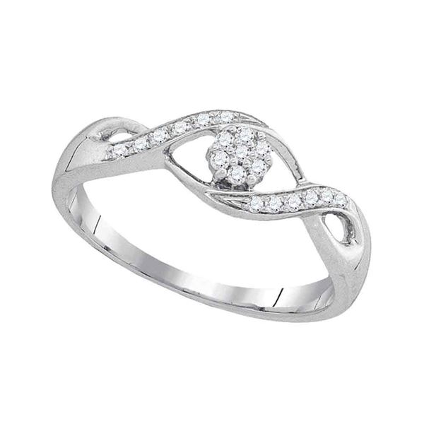 Round Diamond Twist Flower Cluster Ring 1/8 Cttw 10KT White Gold