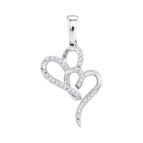 Round Diamond Double Heart Pendant 1/10 Cttw 10KT White Gold