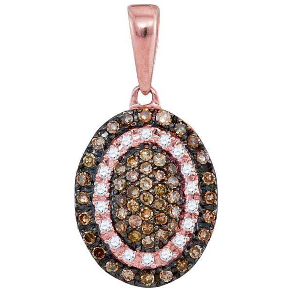 Round Brown Diamond Oval Frame Cluster Pendant 1/4 Cttw 10KT Rose Gold