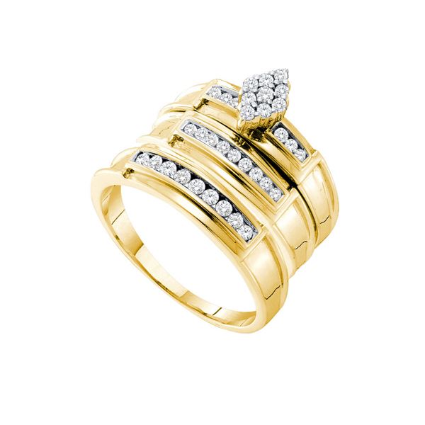 Diamond Cluster Matching Wedding Set 1/2 Cttw 14KT Yellow Gold