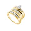 Image 1 : Diamond Cluster Matching Wedding Set 1/2 Cttw 14KT Yellow Gold