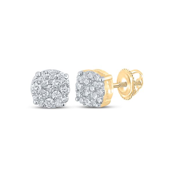 Round Diamond Cluster Earrings 1/5 Cttw 10KT Yellow Gold
