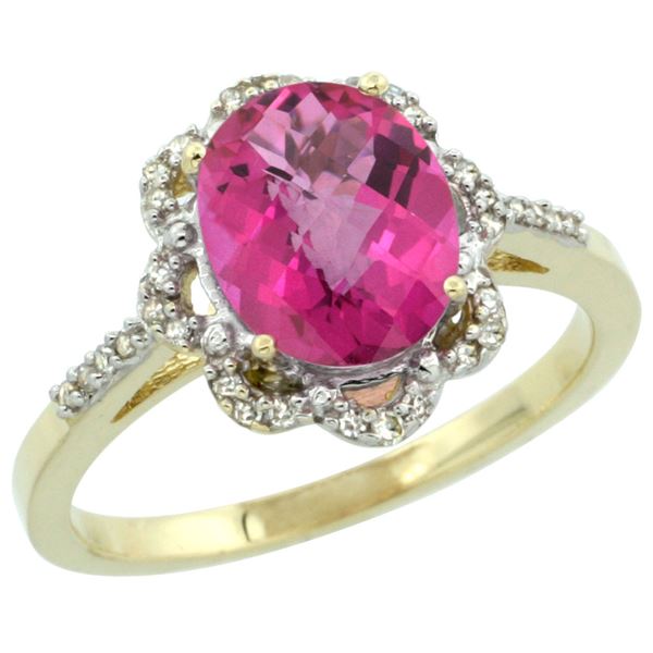 1.86 CTW Pink Topaz & Diamond Ring 10K Yellow Gold - REF-36A5X