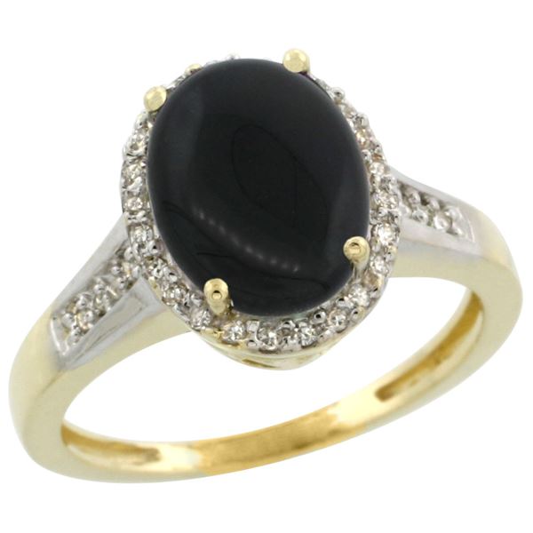 2.60 CTW Onyx & Diamond Ring 14K Yellow Gold - REF-52F7N