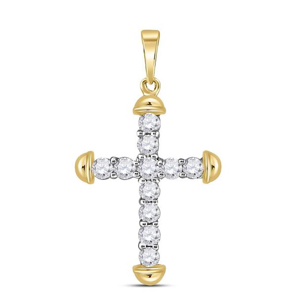 Round Diamond Cross Pendant 1/3 Cttw 10KT Yellow Gold