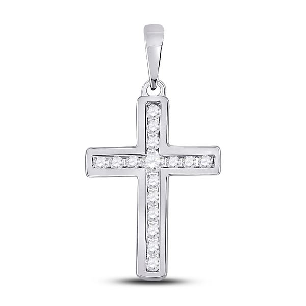 Round Diamond Cross Pendant 1/10 Cttw 10KT White Gold