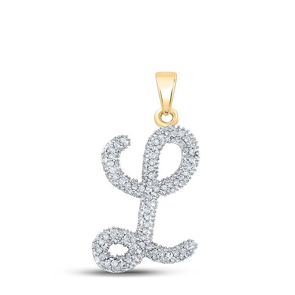 Round Diamond Cursive Letter L Pendant 1/6 Cttw 10KT Yellow Gold