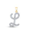 Image 1 : Round Diamond Cursive Letter L Pendant 1/6 Cttw 10KT Yellow Gold