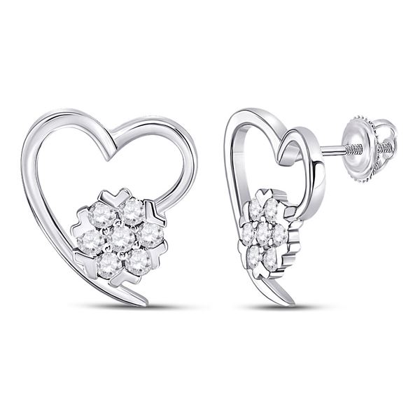 Round Diamond Heart Earrings 1/5 Cttw 10KT White Gold