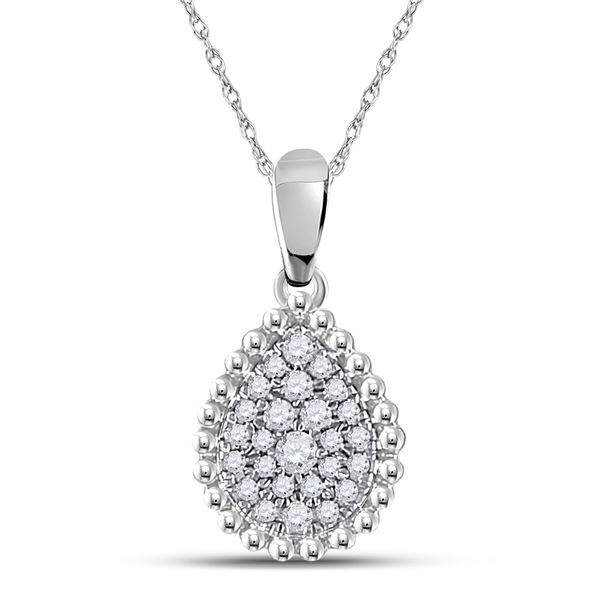 Round Diamond Teardrop Cluster Pendant 1/8 Cttw 10KT White Gold