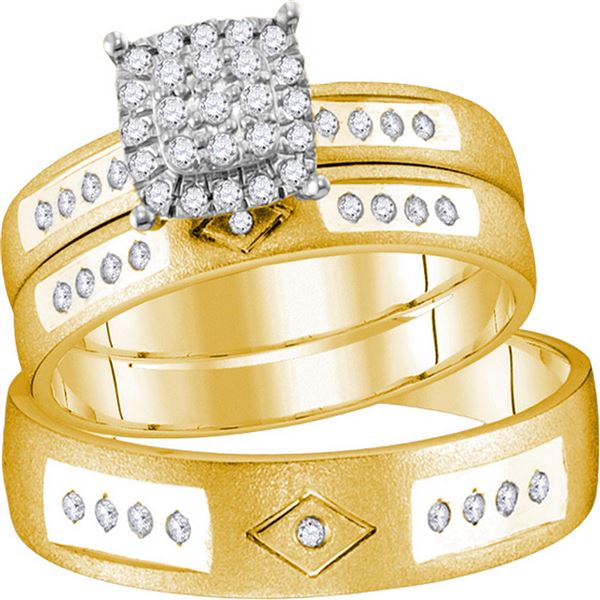 Diamond Cluster Matching Wedding Set 1/4 Cttw 14KT Yellow Gold