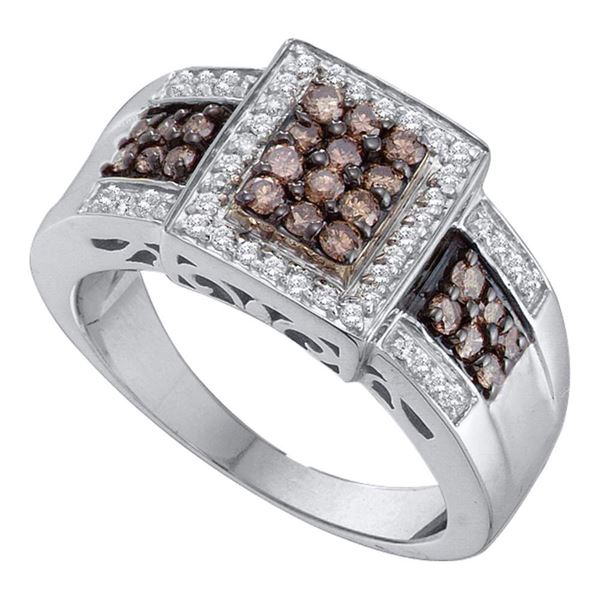 Round Brown Diamond Cluster Ring 5/8 Cttw 14KT White Gold