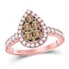 Image 1 : Round Brown Diamond Teardrop Cluster Ring 1 Cttw 14KT Rose Gold