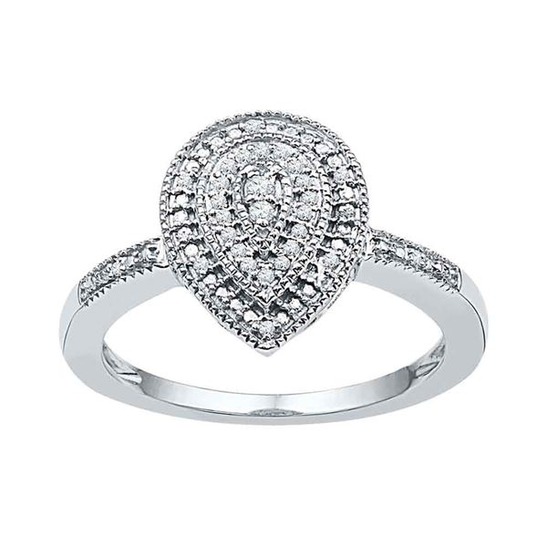 Round Diamond Teardrop Cluster Ring 1/10 Cttw 10KT White Gold