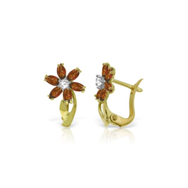 Genuine 1.10 ctw Garnet & Diamond Earrings 14KT Yellow Gold - REF-36Y3F