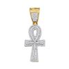 Image 1 : Round Diamond Ankh Cross Religious Charm Pendant 1/2 Cttw 10KT Yellow Gold