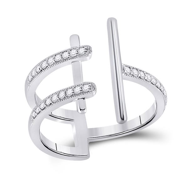 Round Diamond Bisected Linear Fashion Ring 1/5 Cttw 14KT White Gold